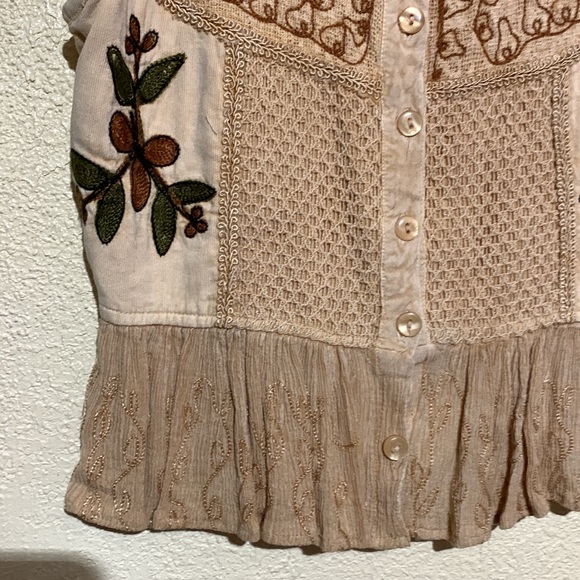 M.P.H. Top Sleeveless Blouse Tan Brown M Rayon Embroidered - Picture 2 of 16